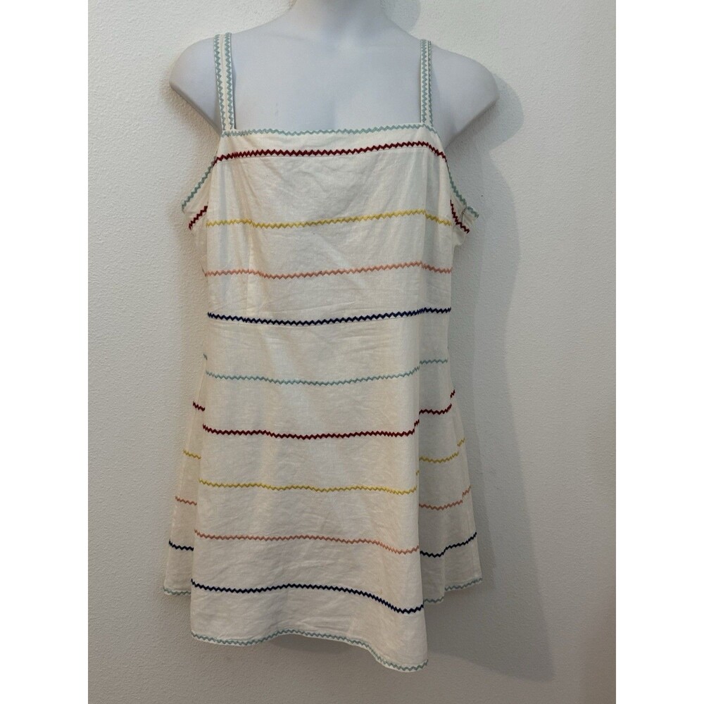 Forever 21 Dress Women Embroidered Zigzag Sundress Linen Blend Size 3X Rainbow